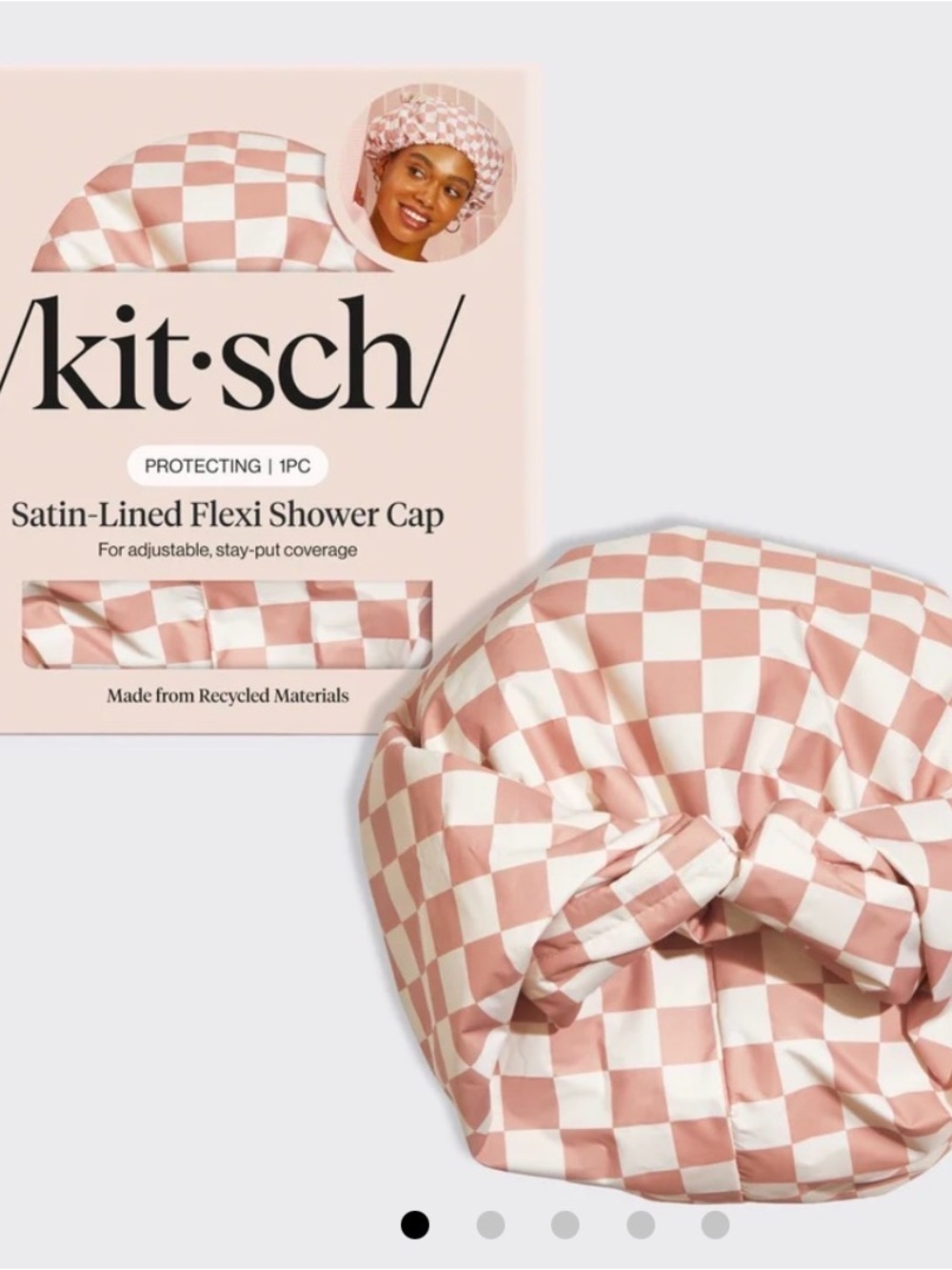 NWOT Kitsch Terracotta Checker Satin Shower Cap